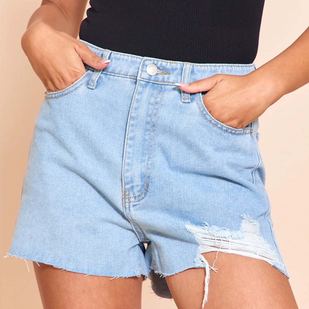 Light Blue Distressed Denim Shorts